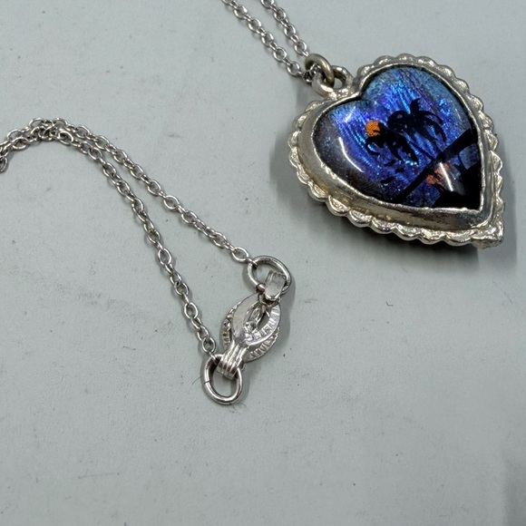 Sterling Silver Morpho Reversible Vintage Heart Pendant Necklace ULTRA UNIQUE - Picture 8 of 9